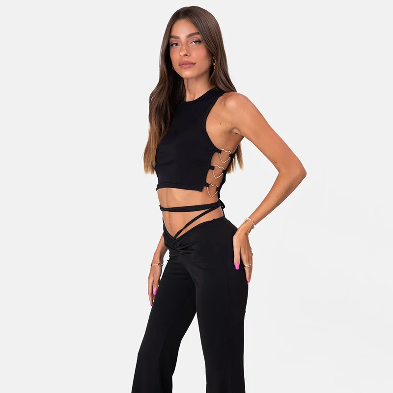 

Sleeveless Hollowed Out Sexy Tank Tops Women Summer Casual Round Neck Black Crop Top Vetement Femme Rz*