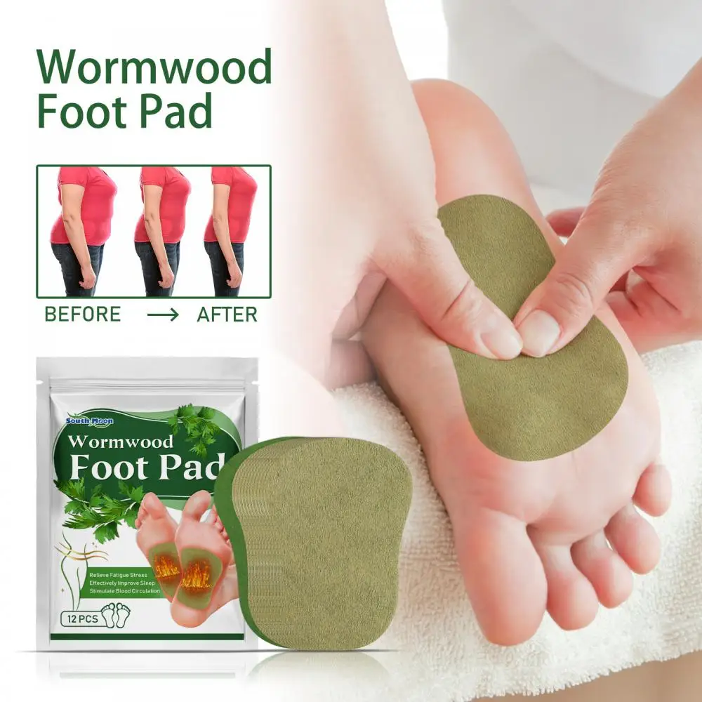 12pcs Wormwood Foot Patch Heel Fatigue Pain Relieve Stress Detoxification Help Sleeping Body Detox Sticker Detoxifying Patch