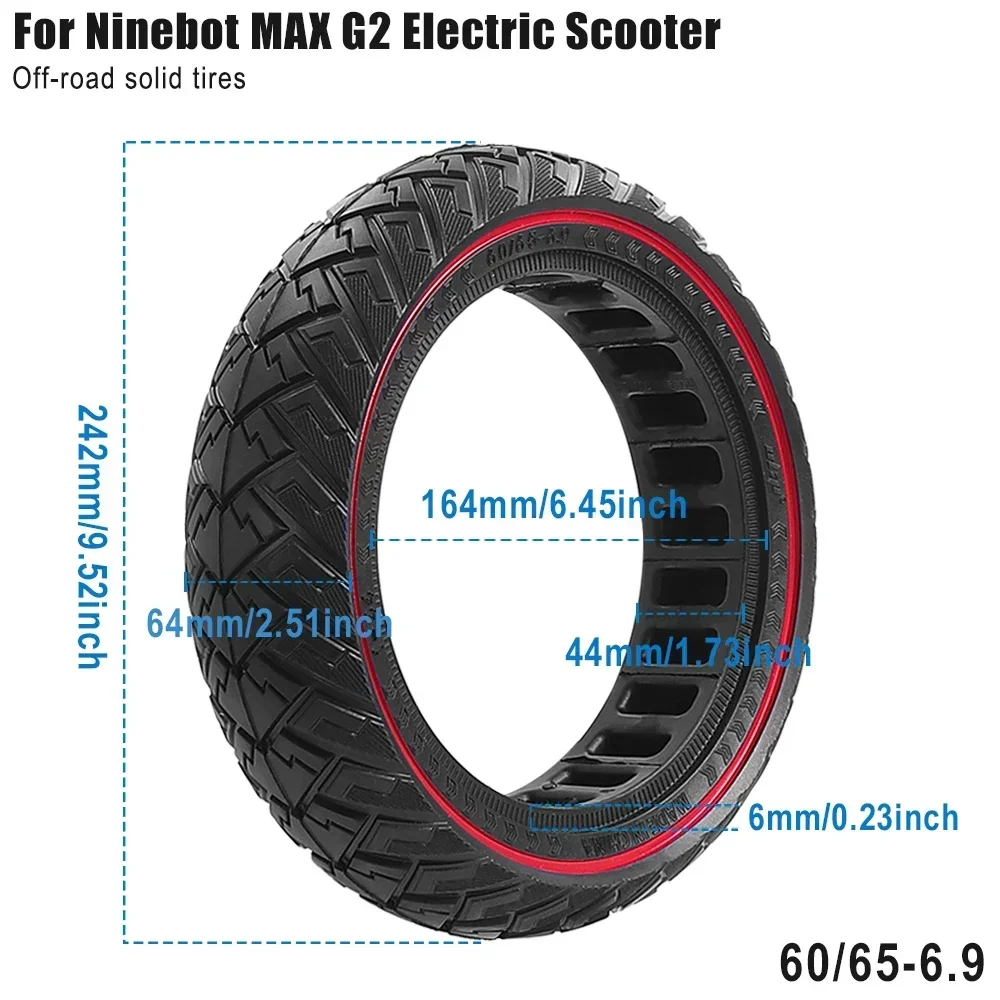 CERFFOOL 60/65-6.9 Electric Scooter Solid Tyre For Ninebot Max G2 G65 Off Road Tire Non-Slip Puncture Proof Replacement Wheels For Electric Scooter Accessories (1 PC Red Line - View #10