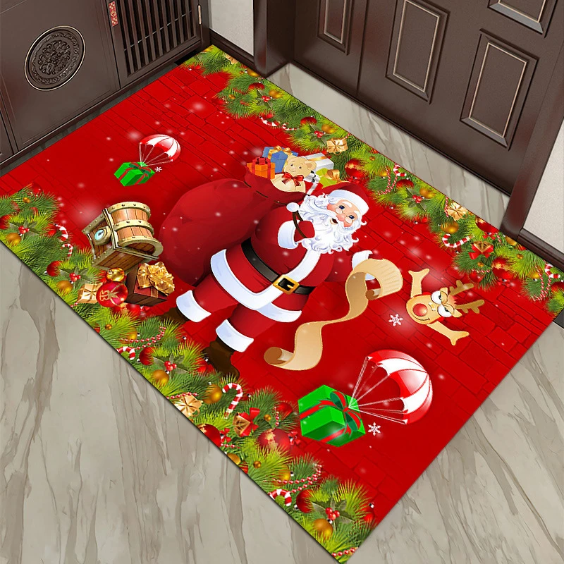 

40x60cm Christmas Santa Claus Home Entrance Carpet Door Mat Santa Claus Non-Slip Bathroom Floor Mat Living Room Xmas Rugs Decor