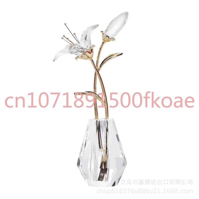 

Хрустальная Фигурка цветка лилии со стеклянной вазой, коллекционные фиолетовые цветы на удачу ручной работы, свадебные букеты для домашнего декора