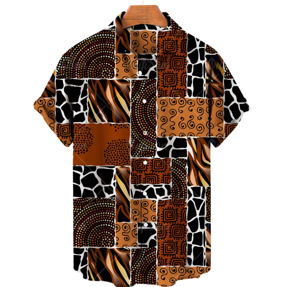 أزياء الرجال قميص ملون طباعة هاواي عارضة قصيرة الأكمام المحملة شخصية مجردة خمر المتضخم أعلى رجل الملابس 5xl