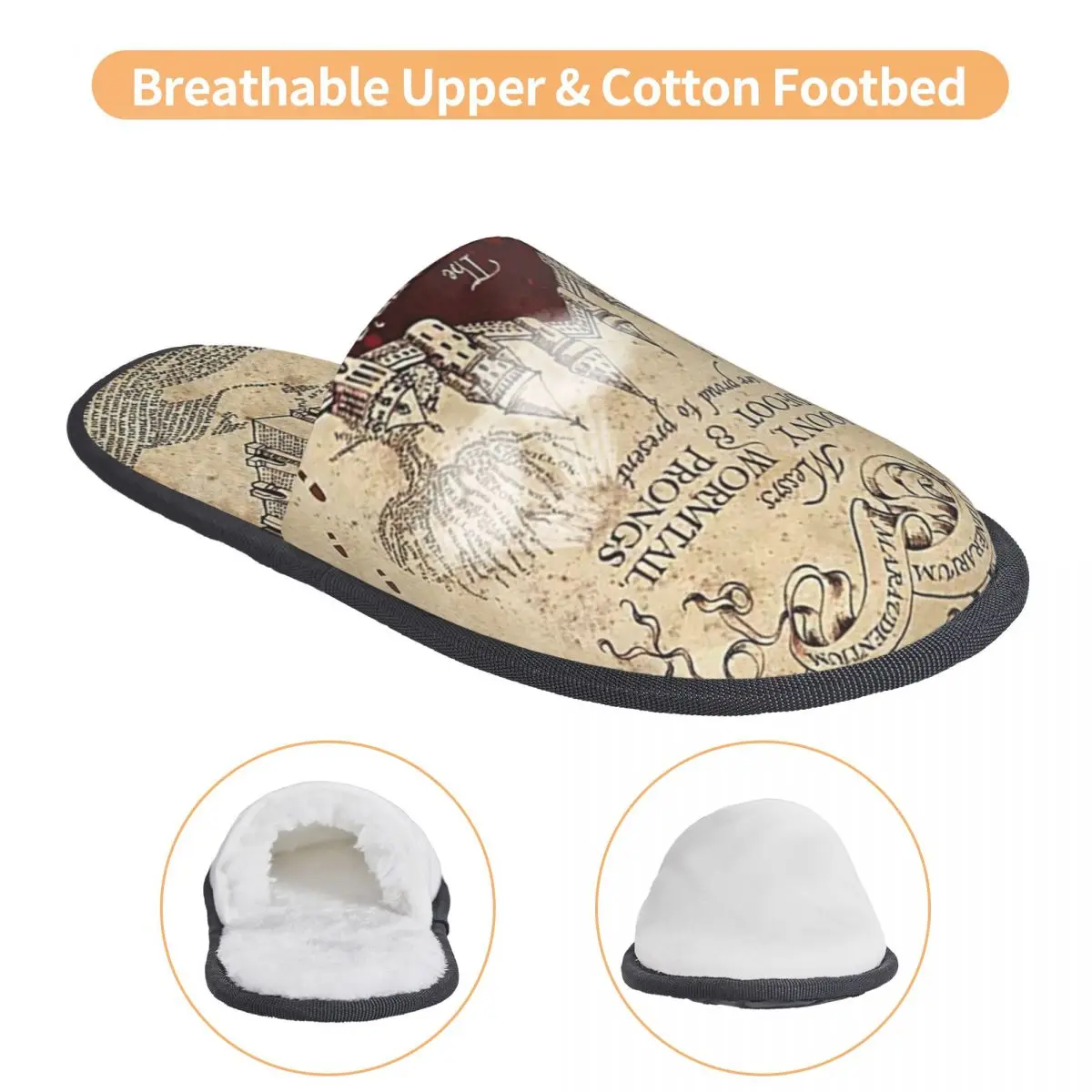 Magic Marauders Map House Slippers Women Comfy Memory Foam Potters Slip On Spa Slipper Shoes