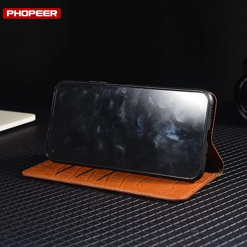 Premium Genuine Leather Magnetic Wallet Phone Case with Flip Slot