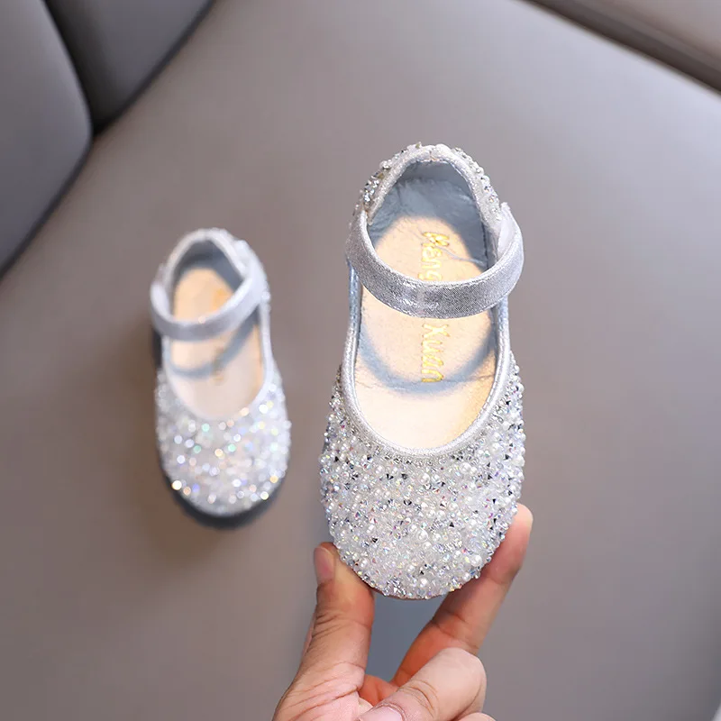Autumn Girls Leather Shoes for Princess Party Rhinestone Bow Single Shoes Performance Wedding leather shoes girls shoes