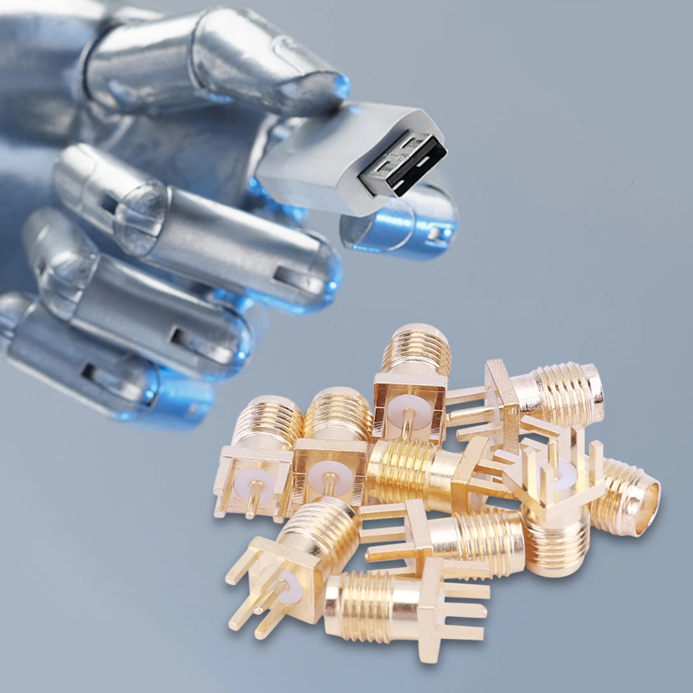 10 Pcs SMA Female Jack Adapter 50 Ohm SMA Female Base Socket Jack Brass Solder PCB Board Edge Mount Adapter with 4 Pins