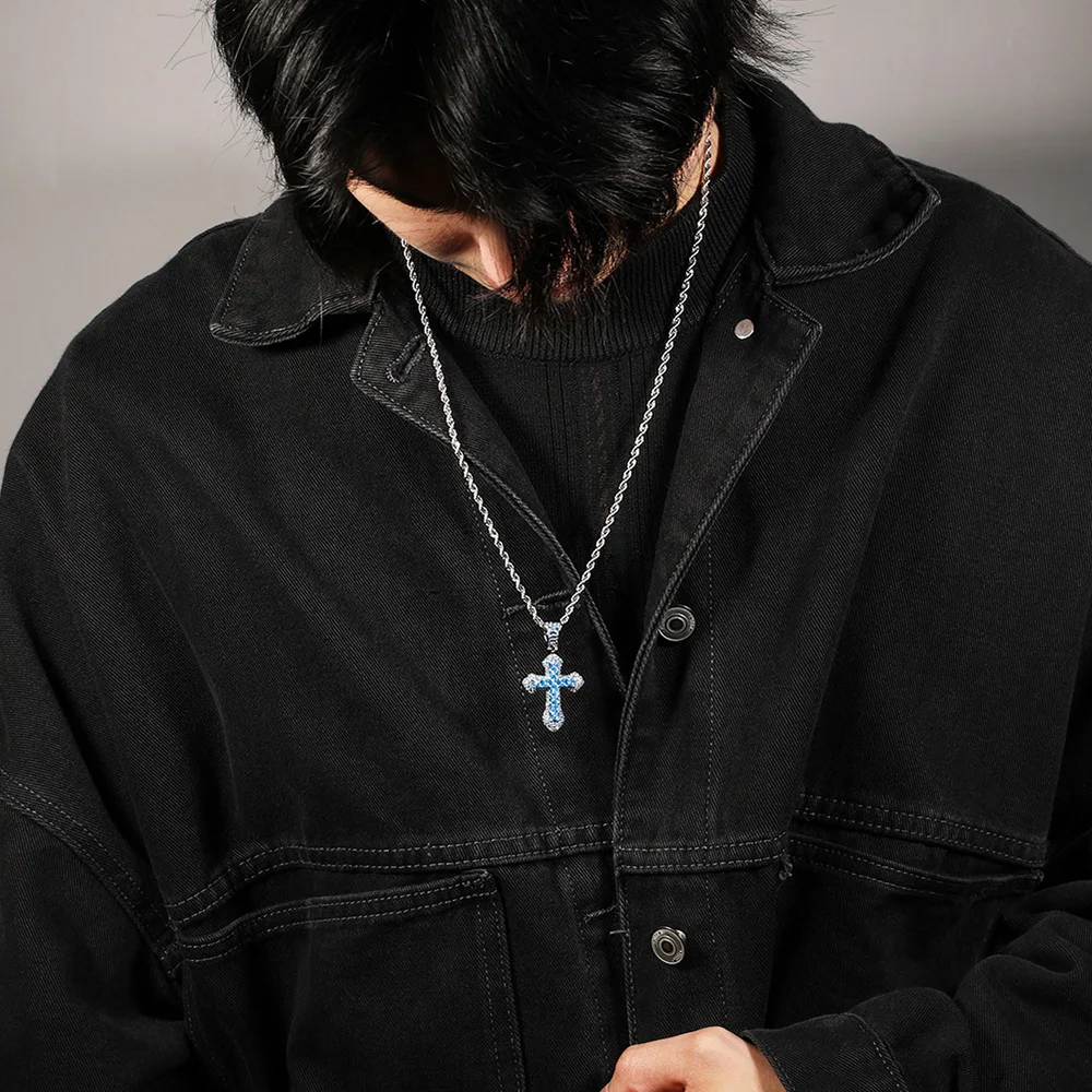 Hip Hop Kreuz Halskette für Männer aaa + Zirkonia vereist Anhänger Goldfarbe Edelstahl Seil Kette auf Hals Schmuck ohp141 – Detail 9