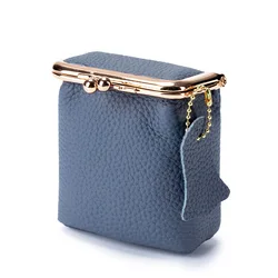 Elegant Women's Real Leather Cosmetic Bag with Golden Hasp - Compact Makeup and Coin Pouch (Denim Blue)