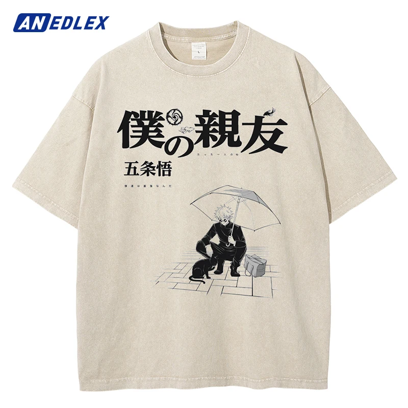 

Футболка мужская с принтом японского аниме, уличная одежда в стиле Харадзюку, хлопковая Повседневная рубашка с коротким рукавом, абрикосового цвета, на лето