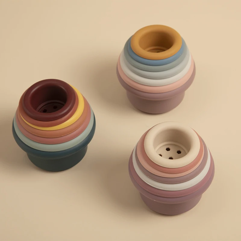 Educational Toys Stacking Puzzle Toys Cup Stacking Toys Stacking Toys Baby Silicone Stacking Cups Toys BPA Free Nesting Montessori Building Block Toy Stack Tower for Toddlers Early Educational Gifts