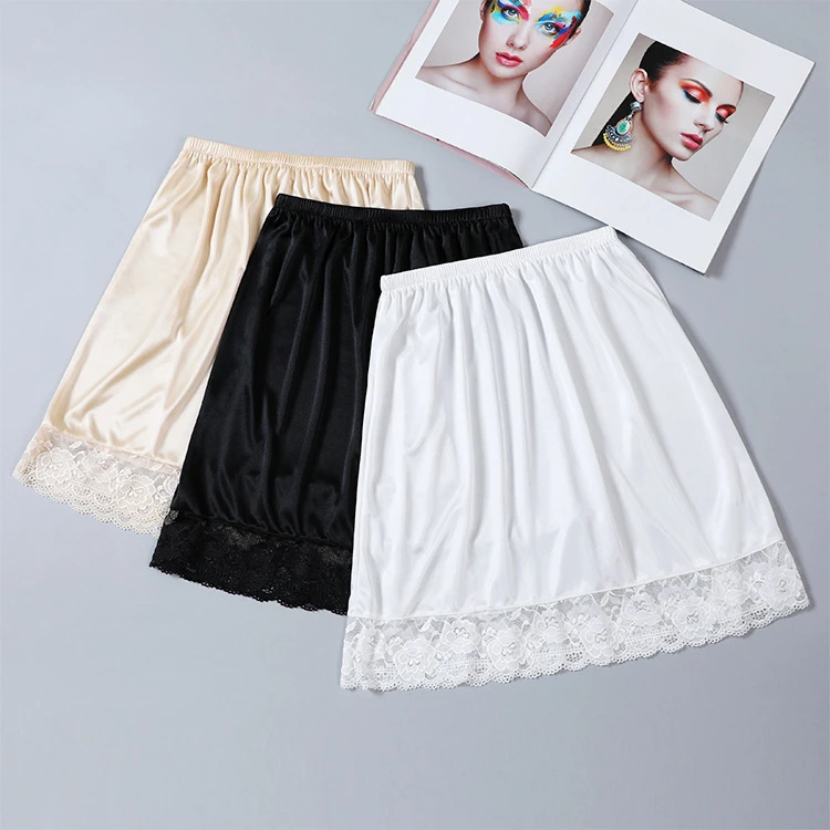 45Cm Zijden Slip Dress Ondergoed Kanten Rand Onderrok Dunne Anti Verlichting Vrouwen Petticoat