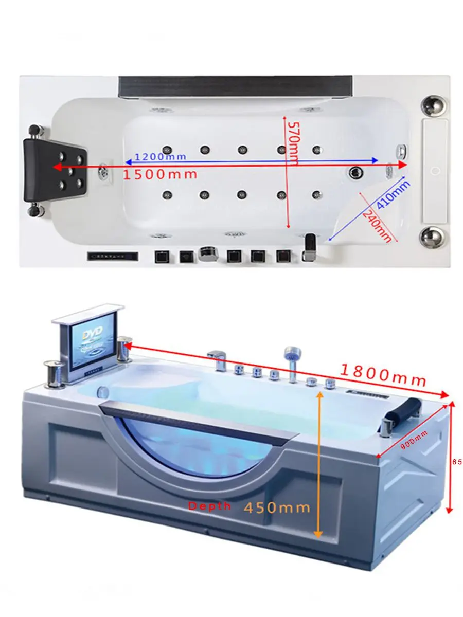 Description Picture 6 of item1800mm Bathroom Whirlpool Bathtub LED Colored Lights Indoor Spa Double People Surf Massage Tub 1815