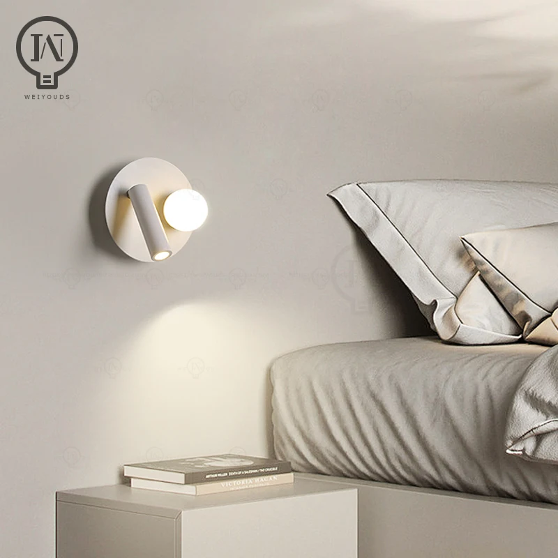 White wall lamp backlight 350 degree rotation adjustable wall lamp hotel bedroom bedside study reading desk with switch