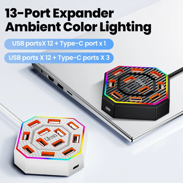 13 In 1 USB2.0 Hub Colorful Atmosphere Light