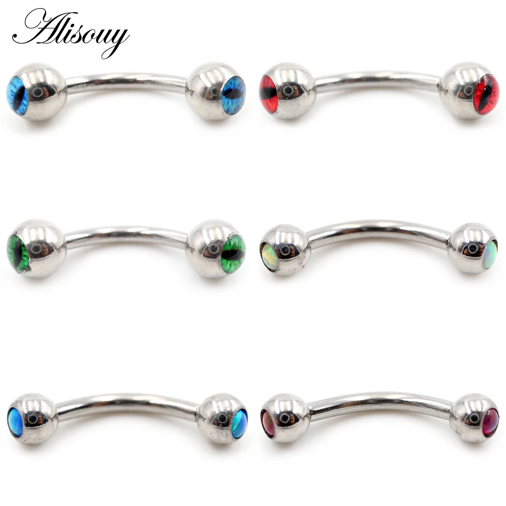 Alisouy1PC16GStainessSteelOpalStoneEyeBallEyebrowCurved