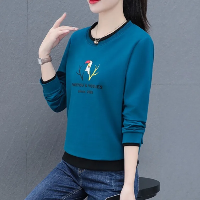 Women's Spring Autumn Pullover Letter Geometric Round Neck Graphics Solid Printed Long Sleeve Sports Casual Hoodies Elegant Tops