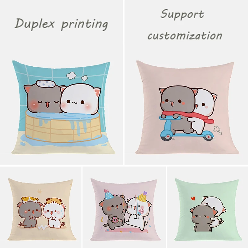 

Throw Pillow Covers Decorative Sofa Cushions Peach Cat Pillowcase 40x40 Duplex Printing Cushion Cover 45*45 Pillows Pillowcases