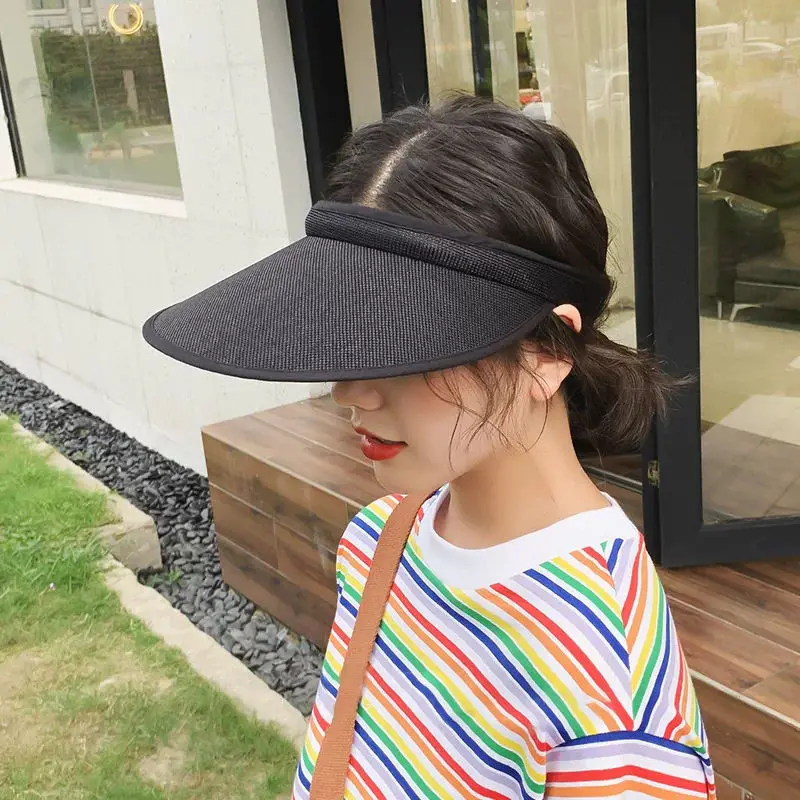 Summer Women Sun Hat Large Brim Empty Top Sunscreen Caps For Ladies Outdoor UV Protection Visor Cap_voghion.com