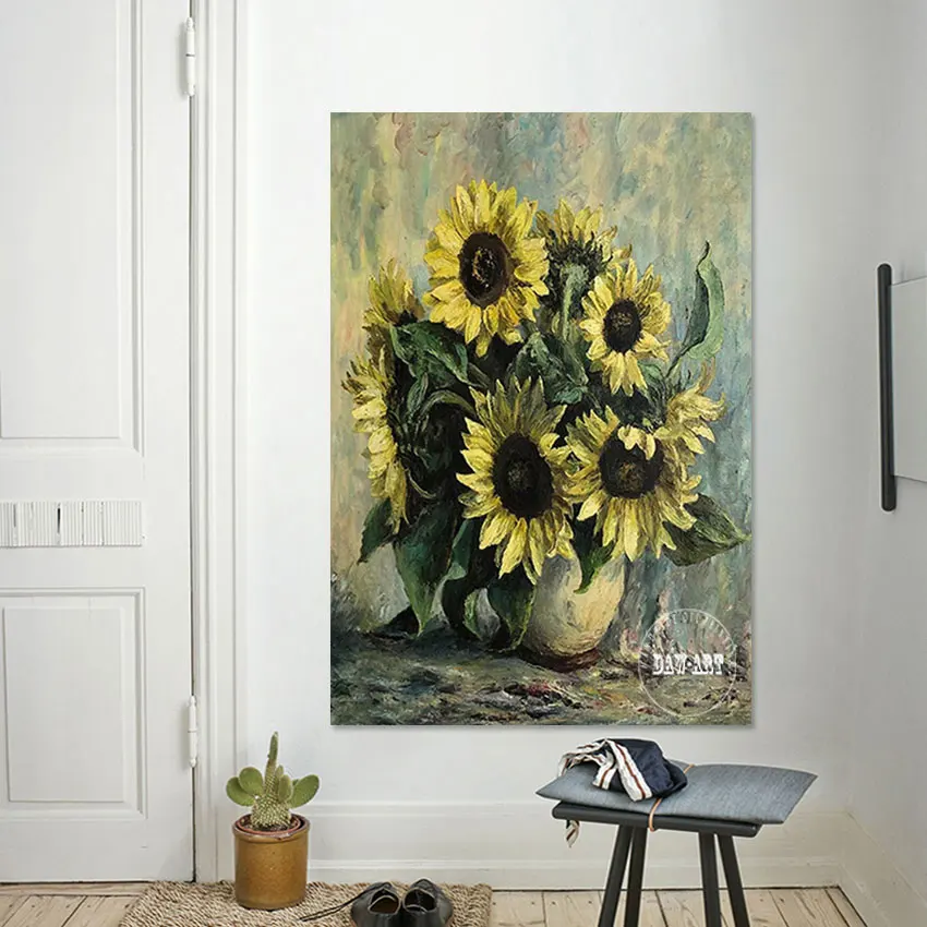 

Kindergarten Wall Decoration Oil Painting Sunflowers 3d Picture Unframed Artwork Abstract Canvas Art Plant In Vases Hand Drawing