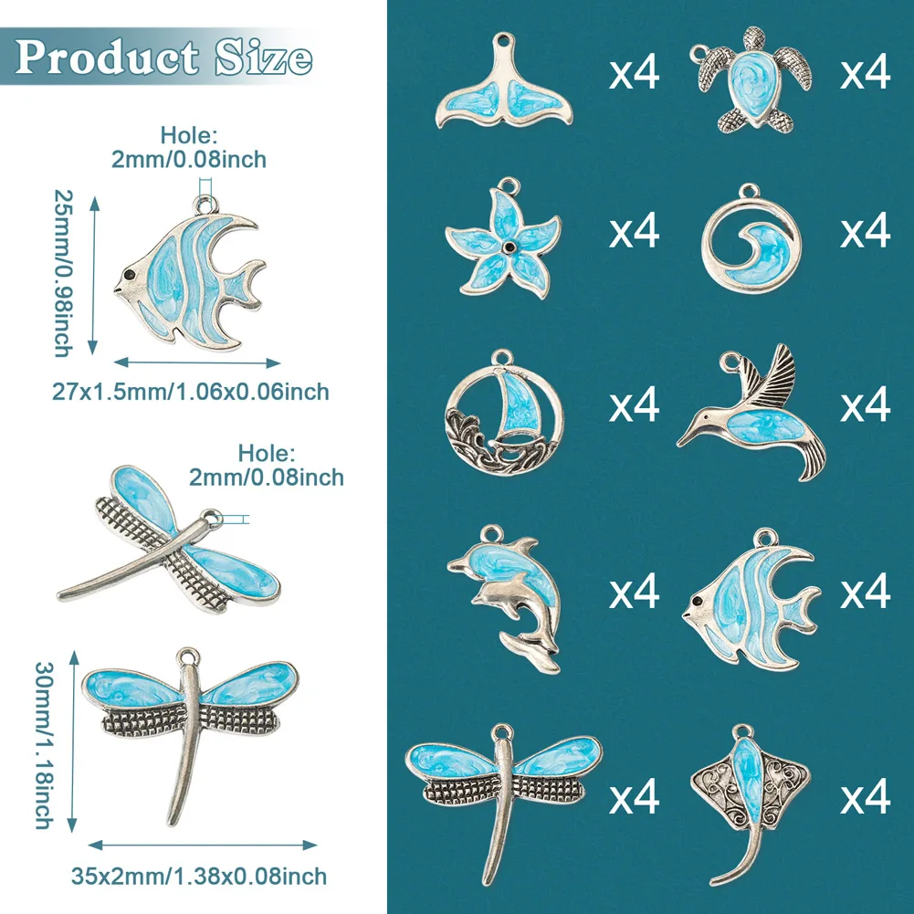 40Pcs Marine Creature Alloy Enamel Pendants Sea Turtle Dolphin Whale Tail Fish Charms for Necklace Earrings Keychain DIY Jewelry