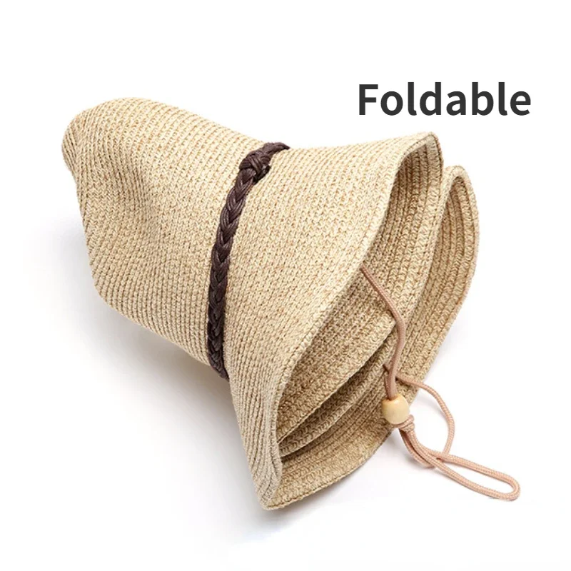 XL Big Size 62cm Panama Jazz Straw Hat for Women Men Hollow Out Summer Beach Sun Hat  Foldable Windproof Rope UV Sunscreen Hat 6