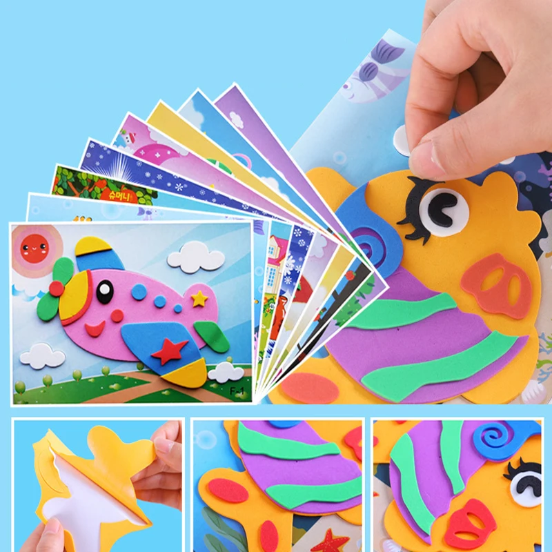 Kids DIY Cartoon Animal 3D EVA Foam Sticker Puzzle Handmade Early Learning Educational Toys 1-10PCS