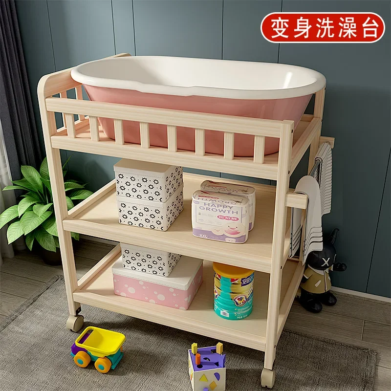 Baby Solid Wood Diaper Changing Table for Newborns Babies Multifunctional Bathing Massage Touch Care Changing Table Movable