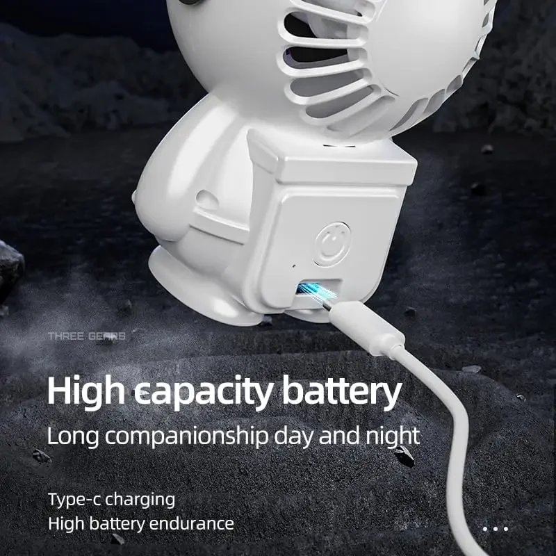 Spaceman Desktop Fan USB Portable 3 Speeds Small Personal Fan with Light for Home Office Travel Dormitory Cooling