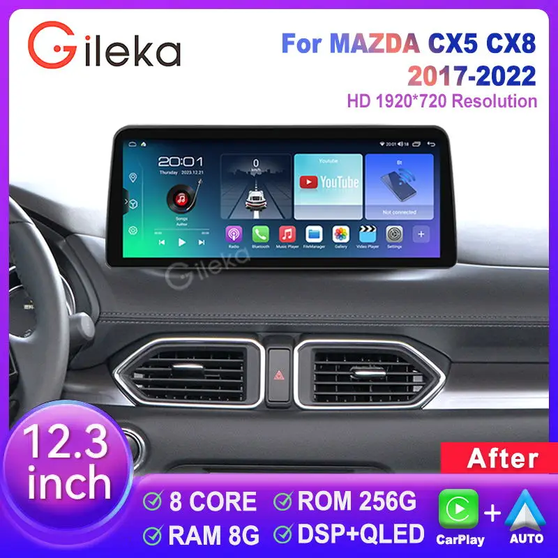 

12,3 дюймовый радиоприемник Android 13 для MAZDA CX5 CX-5 CX8 2017 2018 2019 2021, проигрыватель с навигацией, GPS, Wi-Fi, беспроводное головное устройство для Carplay