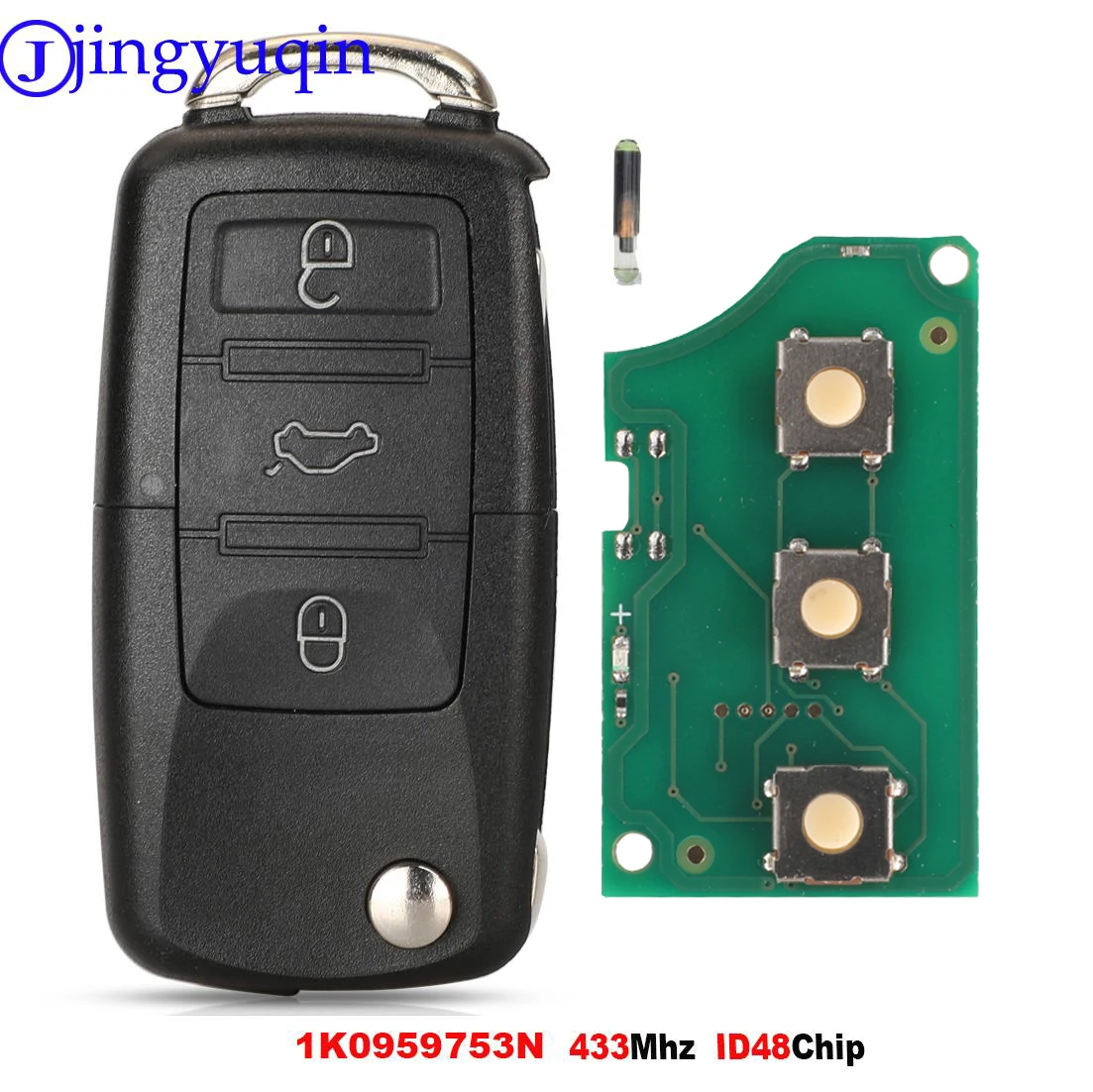 jingyuqin กุญแจรีโมทรถยนต์ 3 ปุ่ม 1K 0959753 N ID48 สําหรับ VW PASSAT b5 b6 Skoda แคดดี้กอล์ฟ JETTA โปโล