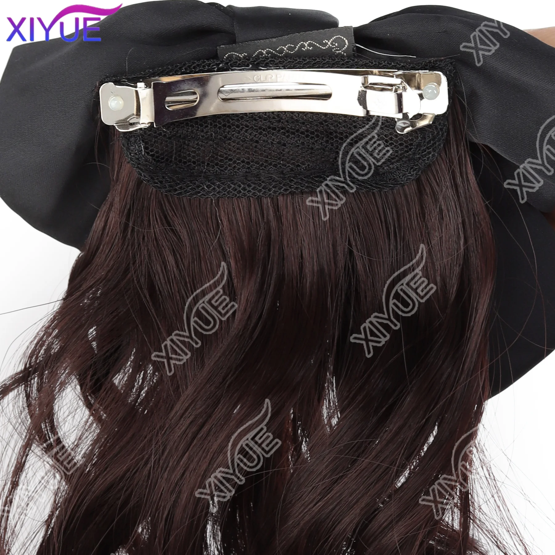 XIYUE Elegant Big Bow Hair Clip bow women's short curly hair short ponytail easy to wear Children's wig Accessories wig