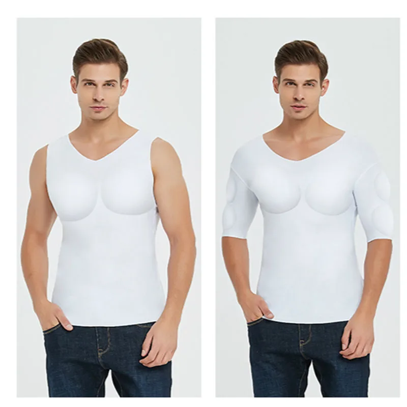 Men Padded Muscle Shaper Enhancers Top Male Fake Inserts Body Invisible Strong Chest Shirts