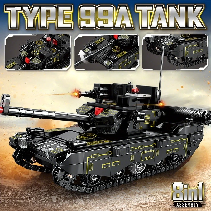 8 in 1 Tank Building Blocks WWII Military Model Kit Army Plane Truck Soldier Fig