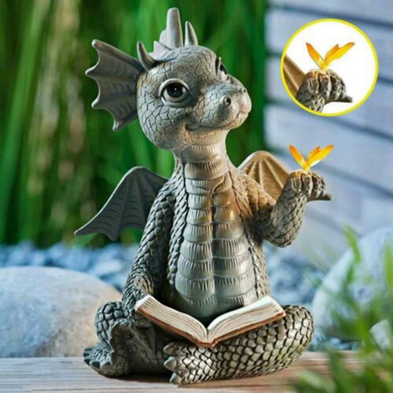 

Resin Dinosaur Reading Art Sculpture Figurine Home Decoration Outdoor Landscaping Craft Garden Decor Statue Ornaments 9*7*10cm