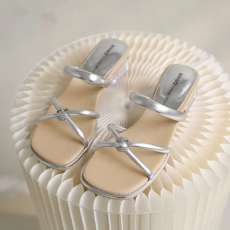 2024 New Designer Summer Pumps Slippers Sandals Shoes Women High Heels Square Toe Sandal Lady Shoes  heels women Fashion Casual