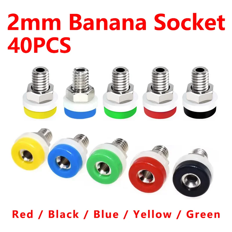 

40PCS Brass 2mm Banana Socket Jack for 2mm Banana Plug Test Connector Insulated Socket Small Terminal Pure Copper Red Black Blue