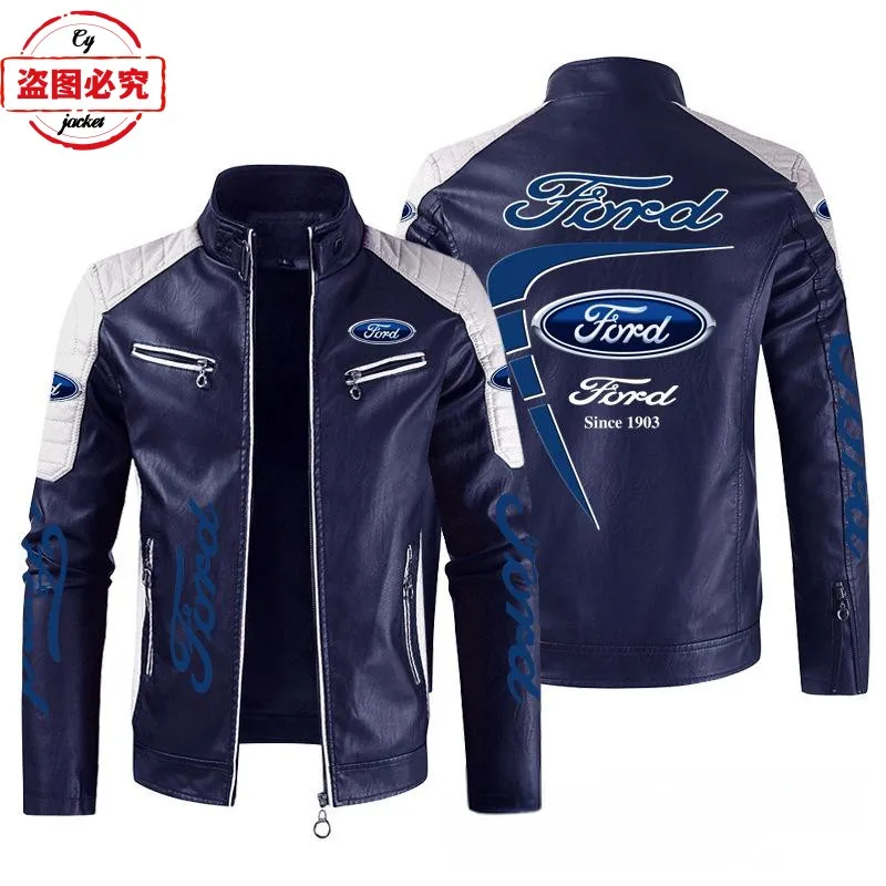 Ford LOGO printed racing suit pu leather jacket windproof four-season Ford team men's jacket overalls 2