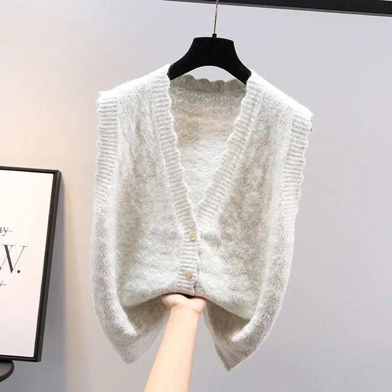 2022 Wave  V-neck Knit Sleeveless Sweater Short Vest Loose Spring Coat Tops Waistcoat Lady Top Cloth for Women girl  Blue red cardigan Sweaters