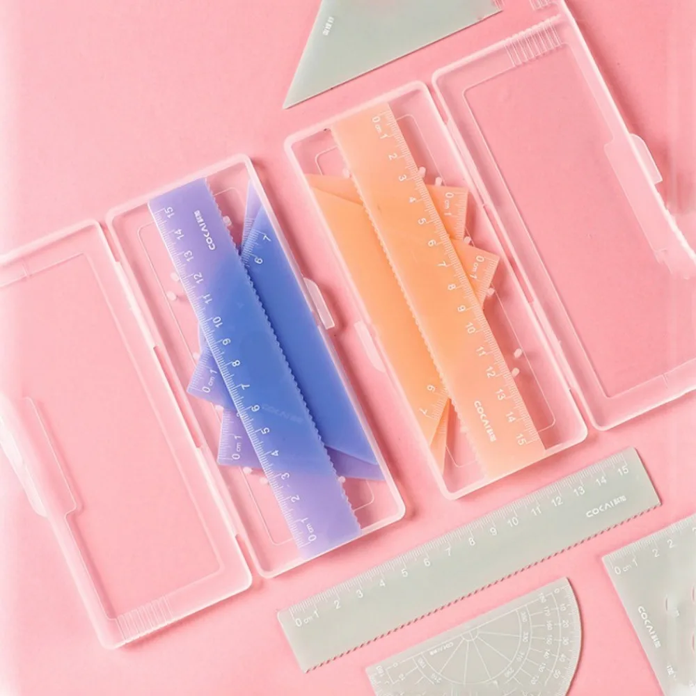 Jelly Color Measurement Tool Set Triangle Ruler Protractor Student Stationery Set Transparent Jelly Color Triangle