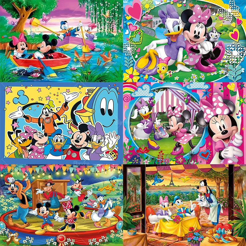 Mickey Minnie Mouse Daisy Duck Dating Playing Fun Disney Cartoon Puzzle 300 500 1000Pcs Paper Jigsaw For Kids Teens Friend Gifts