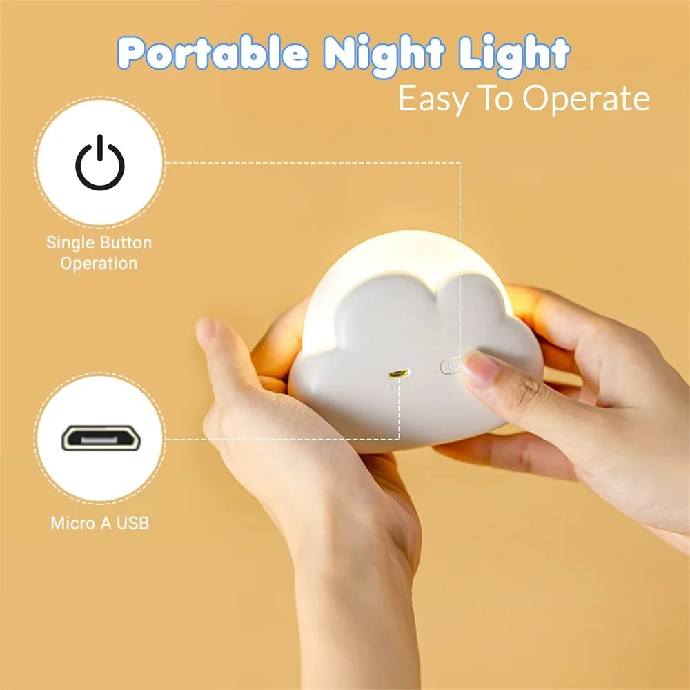 ZK30 Cloud Night Light Kids Soft Silicone USB Rechargeable LED Baby Nightlight Portable Bedroom Bedside Children Night Lamp
