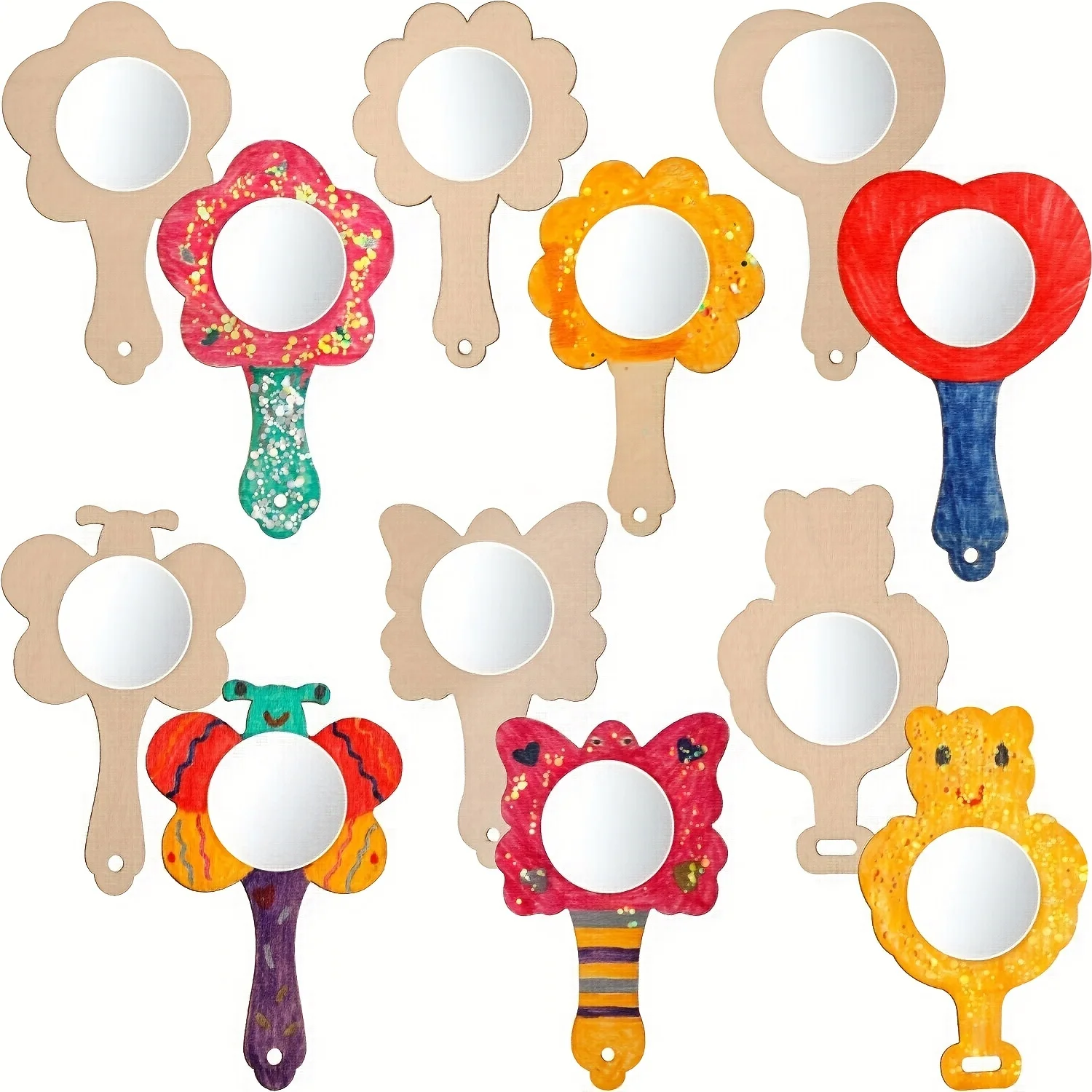 

18pcs DIY Wooden Mirrors Crafts, Unfinished Handheld Mirrors Mini Wooden Princess Mirrors For Kids DIY Handmade Crafts