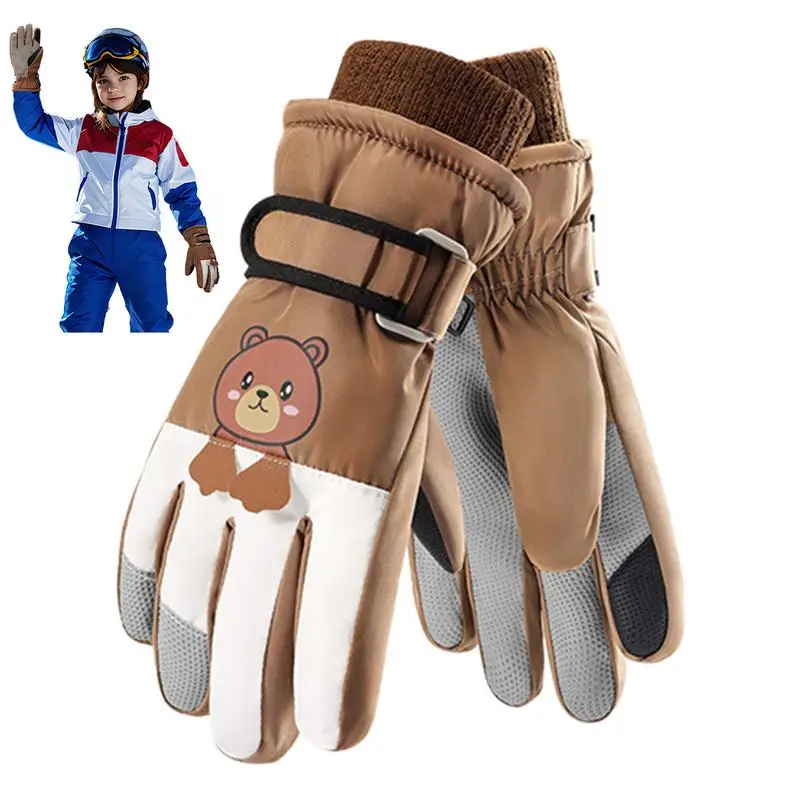 

Детские зимние лыжные перчатки, водонепроницаемые утепленные варежки, детские перчатки для сноуборда и снега, перчатки для мальчиков и девочек, теплые перчатки с медведем