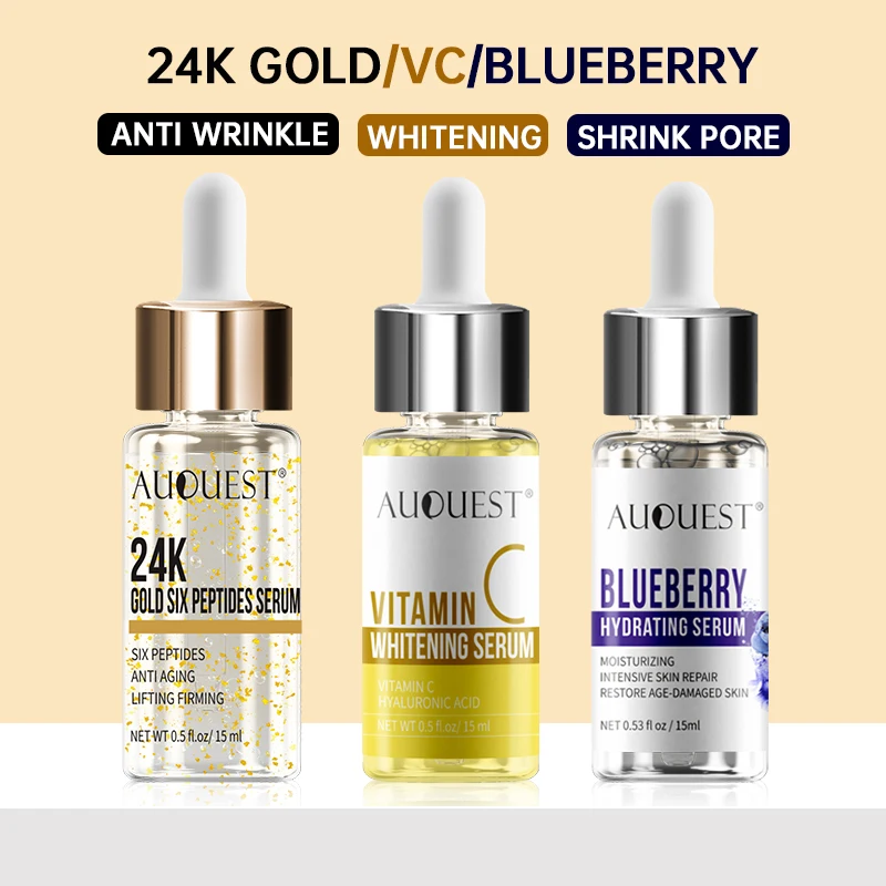 

AUQUEST 24K Gold Face Serum Vitamin C Whitening Bilberry Shrink Pore Hyaluronic Acid Facial Moisturizing Anti Aging Skin Care