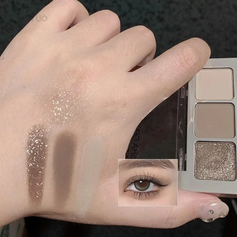 Mini Cement Eyesahdow Palette Sparkling Sequins Pearly Matte Silkworm Brighten Nose Shadow Contour 3-Color Glitter Eye Pigment