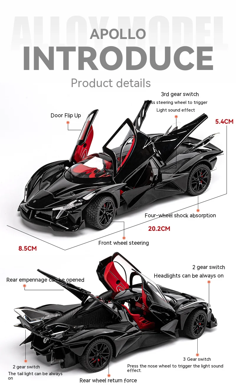 1:24 Apollo Project EVO Supercar Metal Alloy Diecast Toy Car Model
