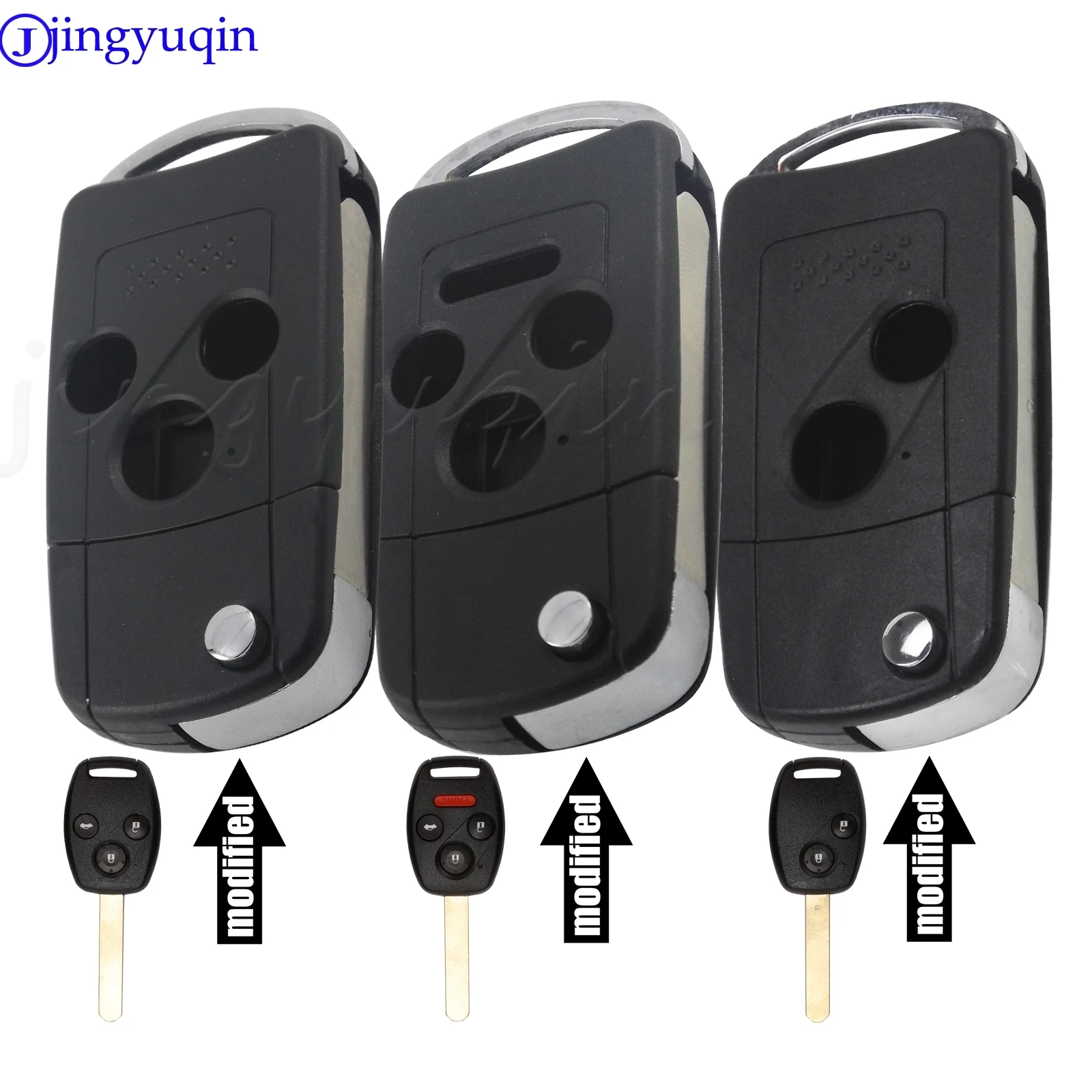

jingyuqin 3 Button + Panic Remote Flip Key Shell for Honda Accord Civic Pilot CR-V Modified Key Case 4 Button