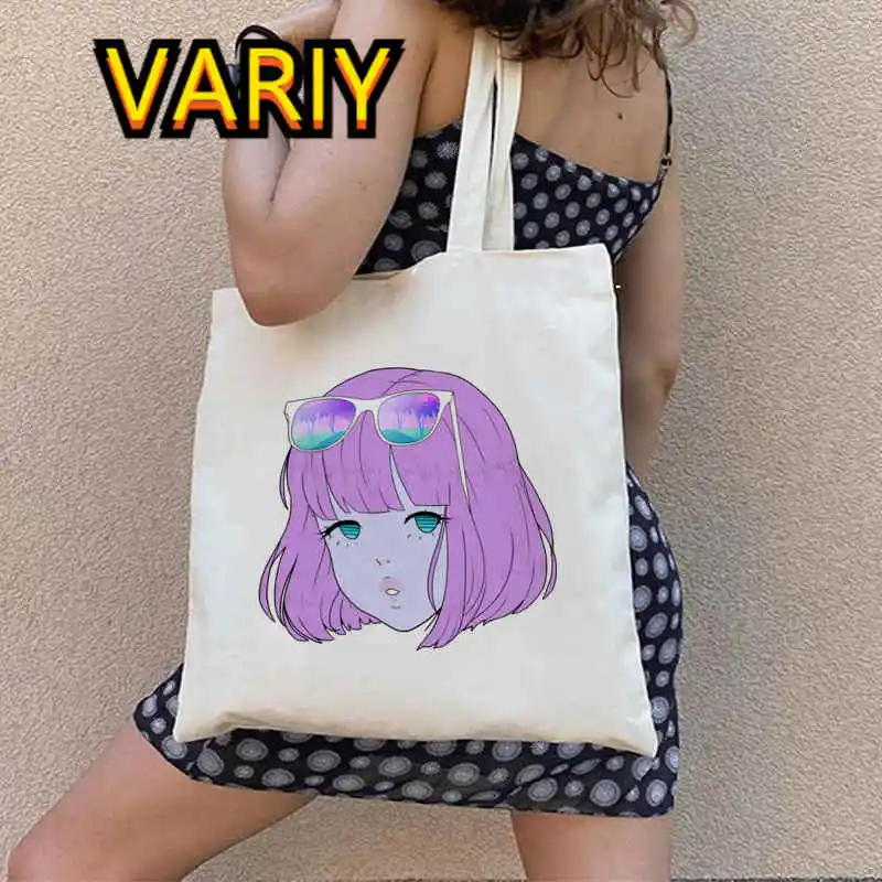 

Aesthetic Vaporwave Shopping Bag Tote Shopper Tote Bags for Women Canvas Bag Fashion 2023 Female Handbags Reusable Shopping Bag