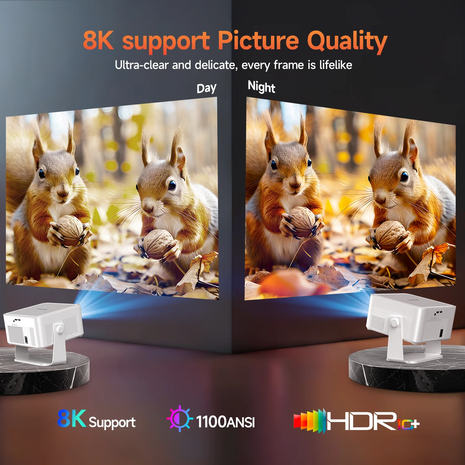 맥큐빅 HY450MAX 1100ANSI 비디오 프로젝터 1080P 자동 초점 Wifi6 8K 프로젝터 안드로이드 14 휴대용 프로젝터 (영화용)