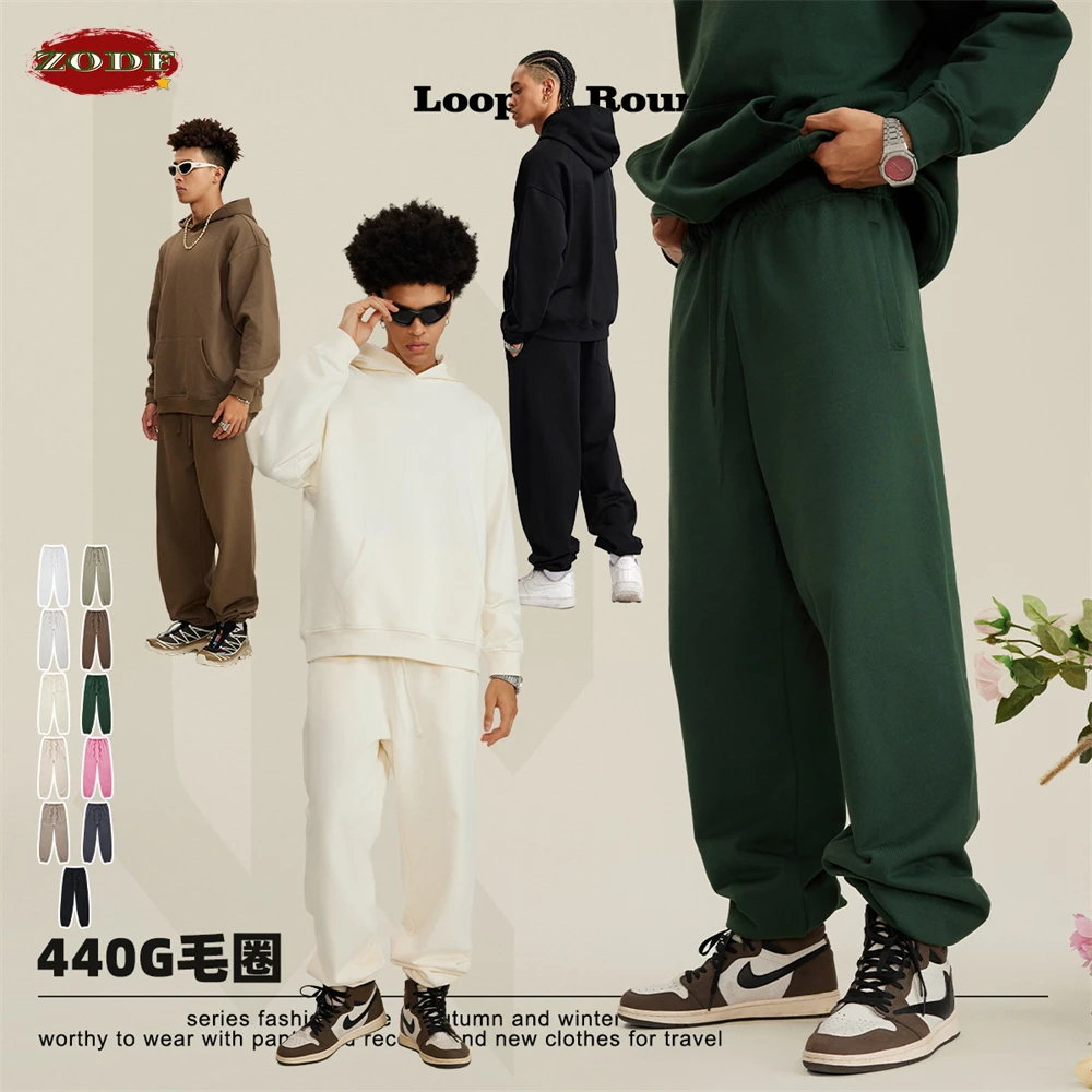 ZODF New Men Heavy Weight 440gsm Solid Sweatpants Unisex Loose Basic Casual Comfortable Sport Pants Joggers Streetwears HY0628 4